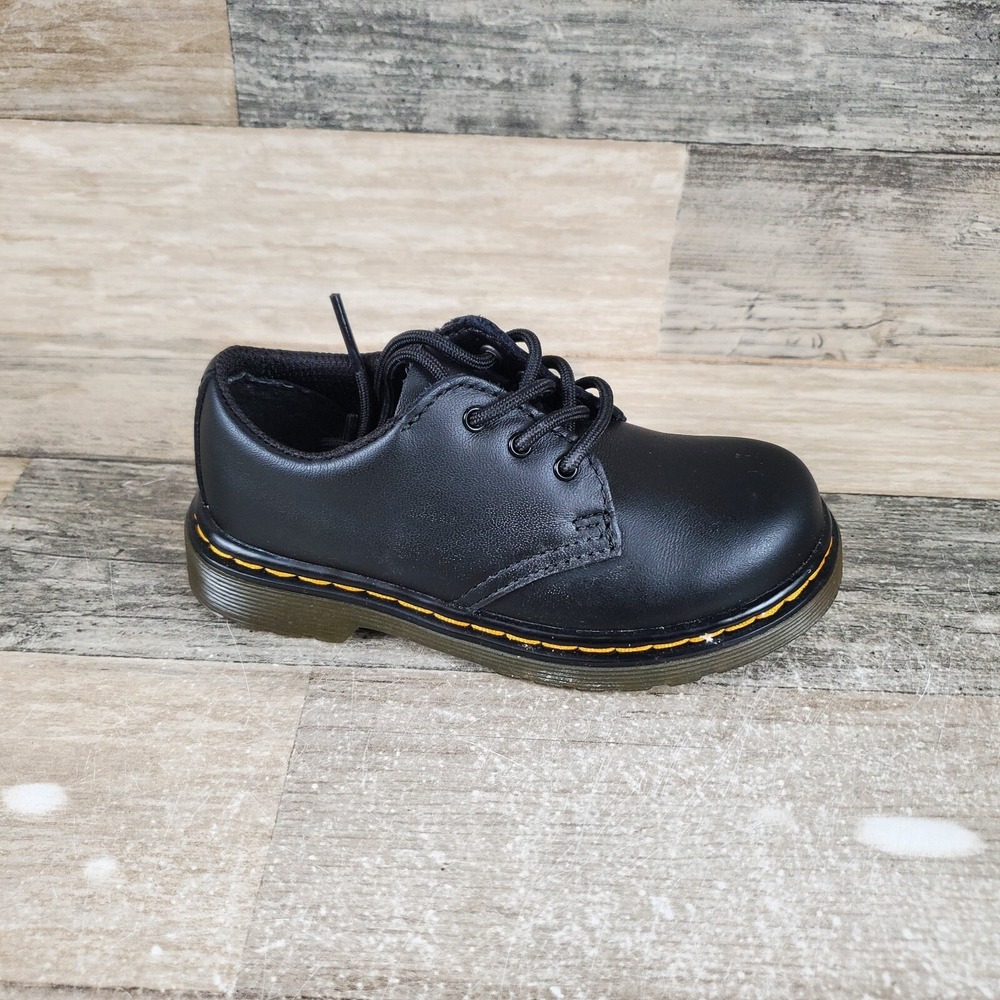 Dr. Martens Softy T 1461 Kids Shoes Sz 8 Black Leather Lace Up Round Toe Casual